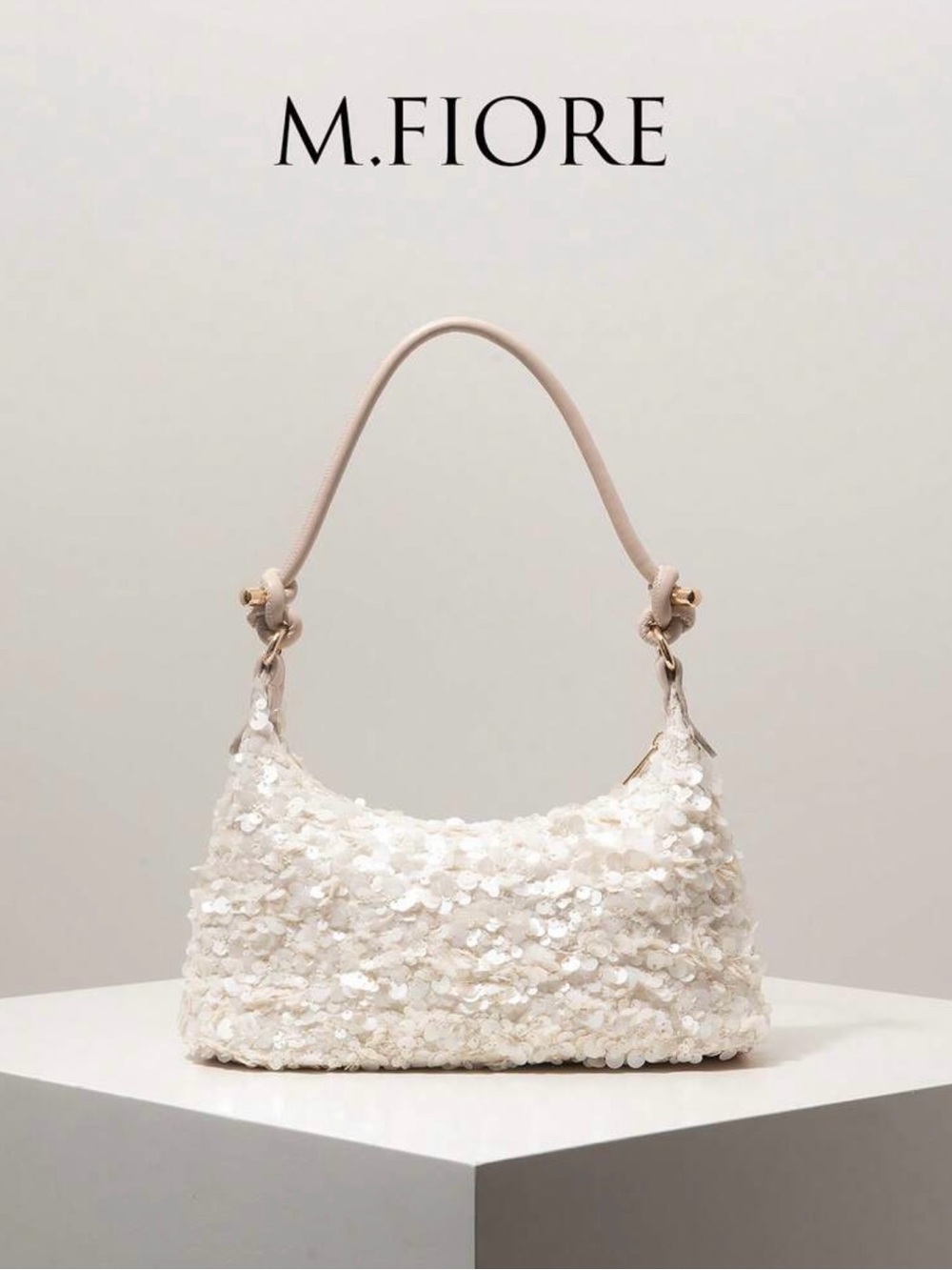 M.FIORE Ivory Sequin Shoulder Bag | Mini Hobo Purse